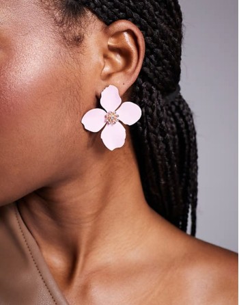 maflore large flower stud earrings in pink