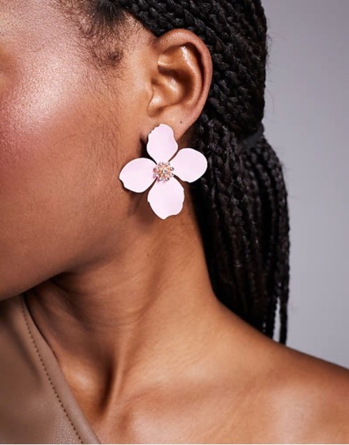 maflore large flower stud earrings in pink
