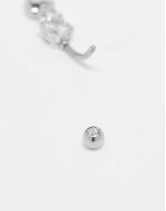 crystal belly bar with dangling heart in sterling silver