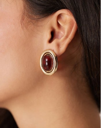 stud earrings with stone set design in gold tone