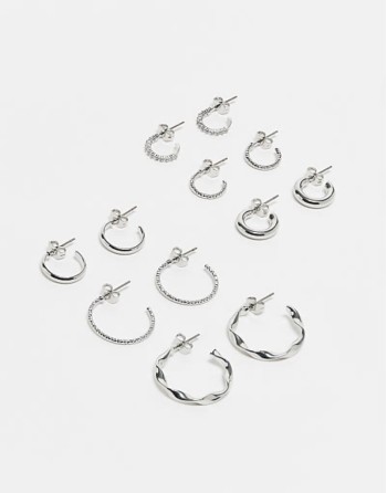 multi design hoop earring 6-pack in silver