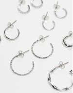 multi design hoop earring 6-pack in silver