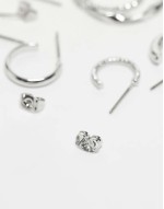 multi design hoop earring 6-pack in silver