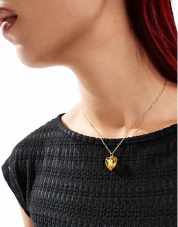lexi heart pendant necklace with amber stone in gold