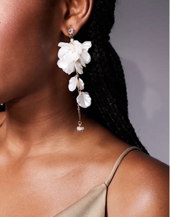 chicfloral long floral pearl earrings