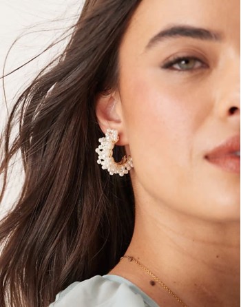hoop earrings with multi faux pearl in white