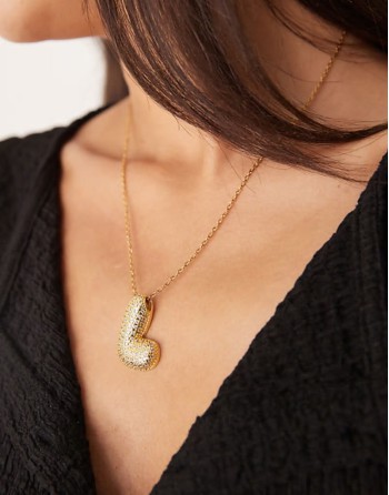 embellished bubble initial L necklace in gold