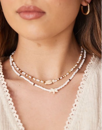 multirow beaded necklaces with starfish and turtle pendants