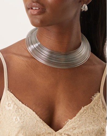 wire statement collar necklace in silver