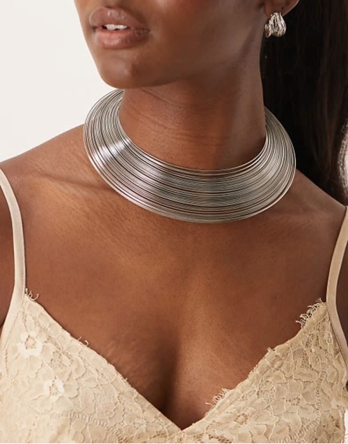 wire statement collar necklace in silver