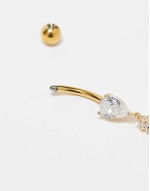 gemset teardrop belly bar in gold plated steel