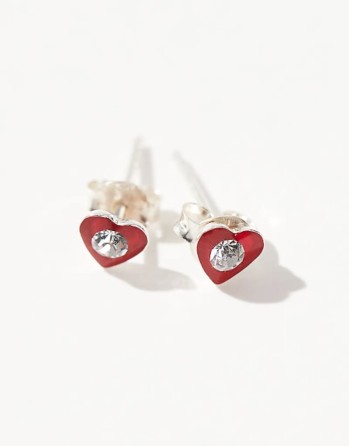 gem set red heart stud earrings in sterling silver