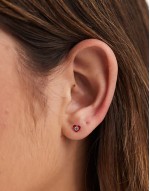 gem set red heart stud earrings in sterling silver