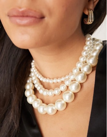 short necklaces with multirow faux pearl detail