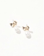 earrings with mini bow and faux pearl drop design on gold tone