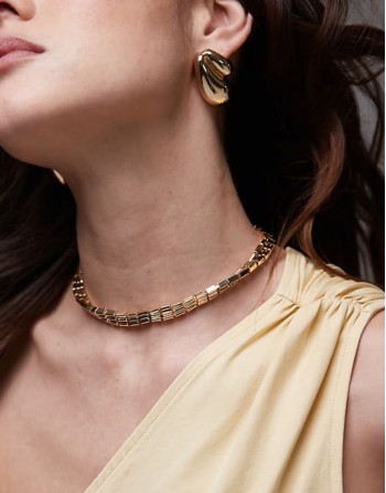 Nate triple block necklace in gold tone