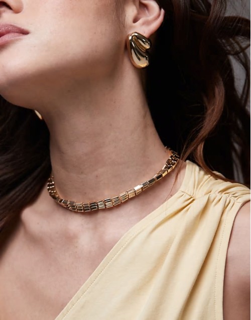 Nate triple block necklace in gold tone