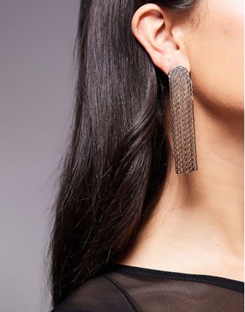 drop earrings with shimmer chain tassel detail in gold tone