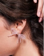 beaded double bow earrings in pink