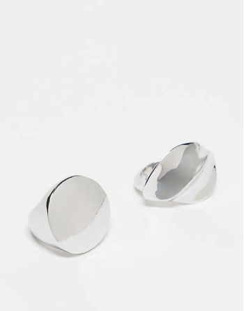 pack of 2 chunky rings in silver tone
